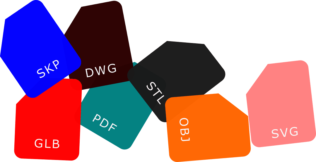 File format compatibility: SKP, DWG, STL, GLB, PDF, OBJ, SVG